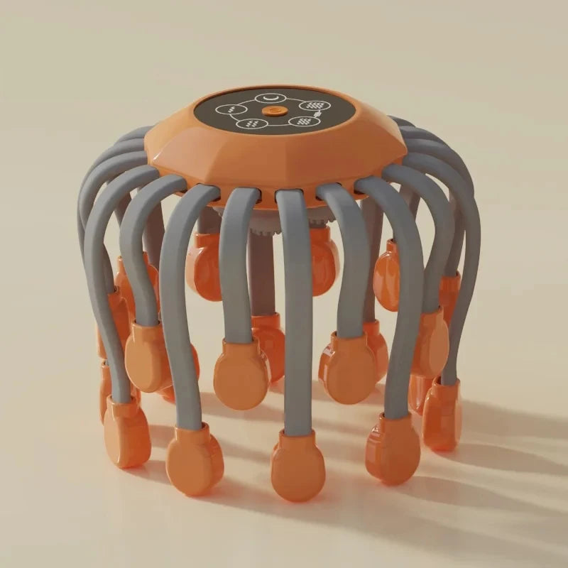 20 Massage Heads Orange Scalp Massager - Red Light Vibrating Octopus Scratcher for Relaxation, Stress Relief